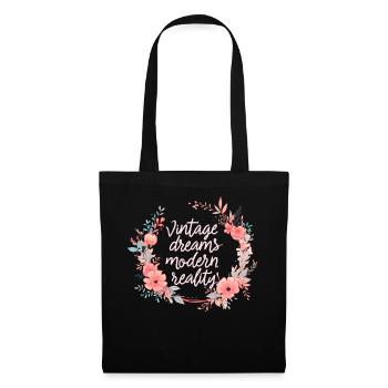 Vintage Dreams Modern Reality Floral Wreath Retro - Stoffbeutel - Schwarz - Vorne