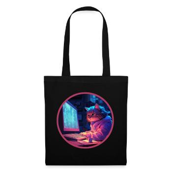 Anime Cat Vaporwave Rétro Ordinateur Nostalgie - Sac en tissu - noir - Devant