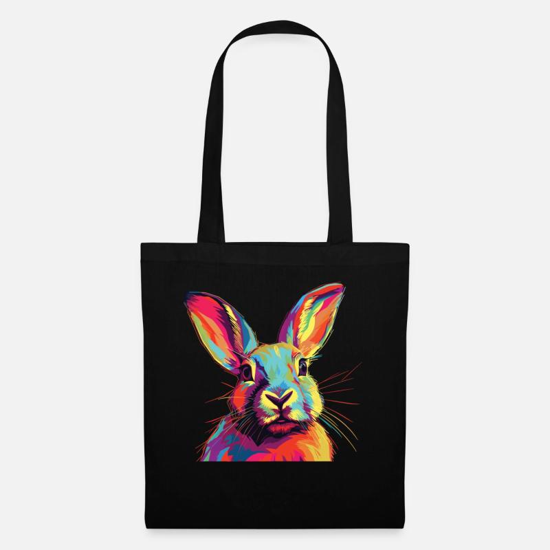 Wasserfarben Farbenfroher Hase bunte Tiere - Stoffbeutel - Schwarz