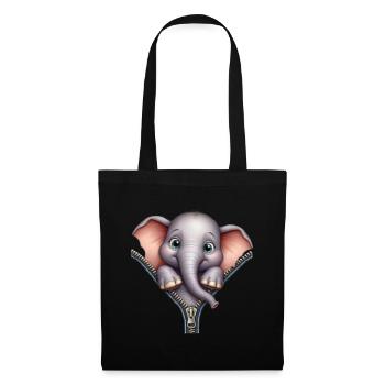 Elefant mit Reißverschluss - Stoffbeutel - Schwarz - Vorne
