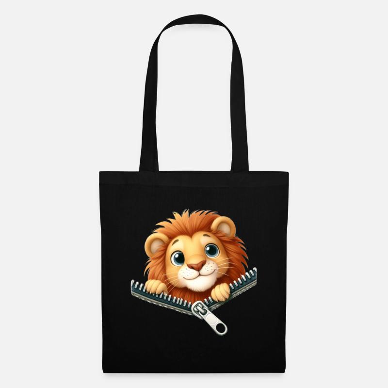 Lion avec fermeture éclair - Sac en tissu - noir
