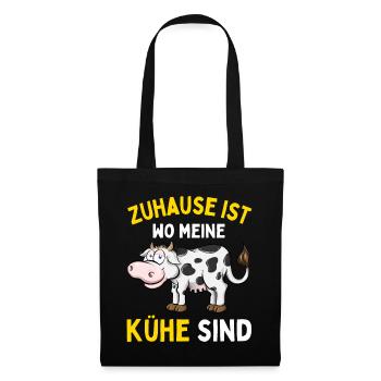 ZUHAUSE IST WO MEINE KÜHE SIND! Lustiges Bauer - Stoffbeutel - Schwarz - Vorne