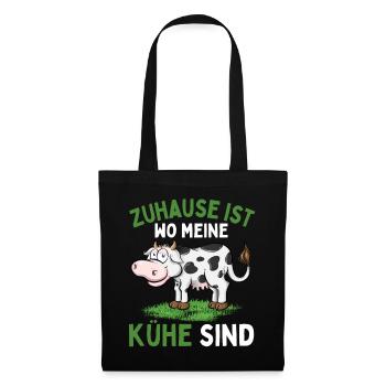 ZUHAUSE IST WO MEINE KÜHE SIND! Lustiges Bauer - Stoffbeutel - Schwarz - Vorne