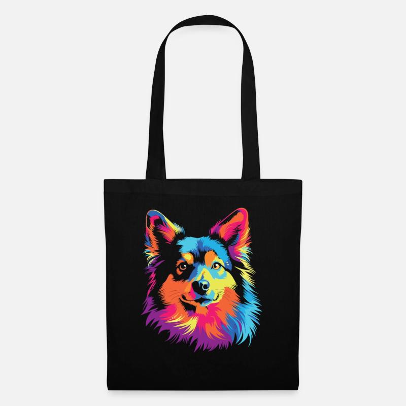 Wasserfarben Farbenfroher Islandhund - Stoffbeutel - Schwarz