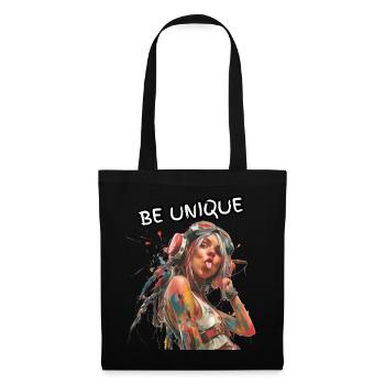 BE UNIQUE. Selbsttreue, Selbstbewusst, Individual, - Stoffbeutel - Schwarz - Vorne
