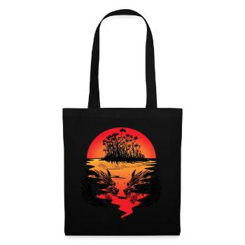 Drachen Südsee Insel Fantasy Sonnenuntergang Dämon - Stoffbeutel - Schwarz - Vorne