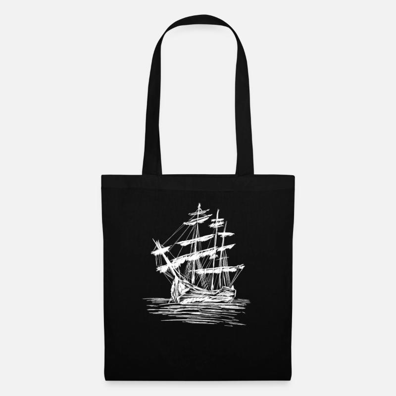 Segelschiff Skizze - Stoffbeutel - Schwarz