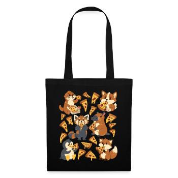 Pizza: Capybara, Fuchs, Corgi, Otter, Pinguin - Stoffbeutel - Schwarz - Vorne