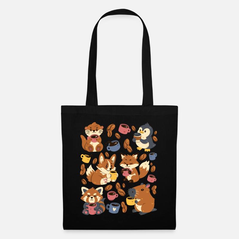 Kaffee: Capybara, Fuchs, Corgi, Otter, Pinguin - Stoffbeutel - Schwarz