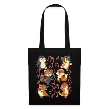 Tanzende Tiere: Capybara, Fuchs, Corgi, Otter - Stoffbeutel - Schwarz - Vorne