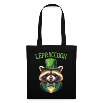 Lepraccoon Saint Patrick Waschbär Kobold Irisch - Stoffbeutel - Schwarz - Vorne