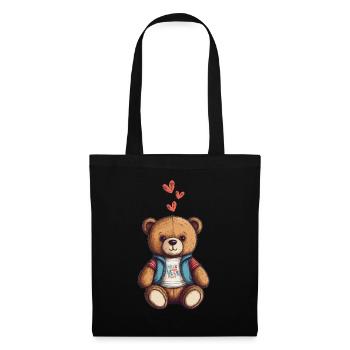 Teddy Bear Cartoon with Hearts Teddy Bear Cute - Tote Bag - black - Front