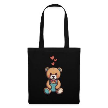Teddy Bear Cartoon with Hearts Teddy Bear Cute - Tote Bag - black - Front