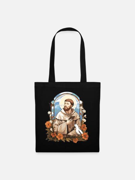 St Francis of Assisi Vintage Catholic Saint Spirit - Stoffbeutel - Schwarz