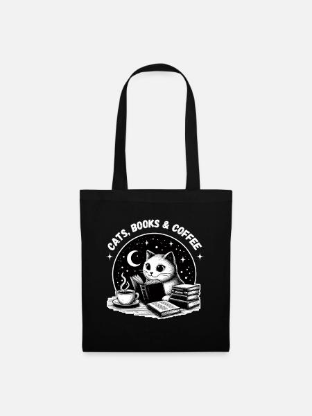 Katzen Bücher Kaffee Katzenmama Katzenbesitzer süß - Stoffbeutel - Schwarz