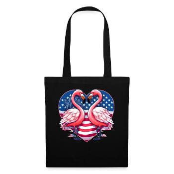 Cute Flamingo Heart Patriotic Animal American US F - Stoffbeutel - Schwarz - Vorne