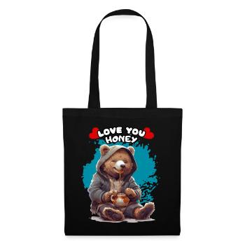 JE T’AIME CHÉRIE. Ours, Chérie, Ambigu, Humour, Fun - Sac en tissu - noir - Devant