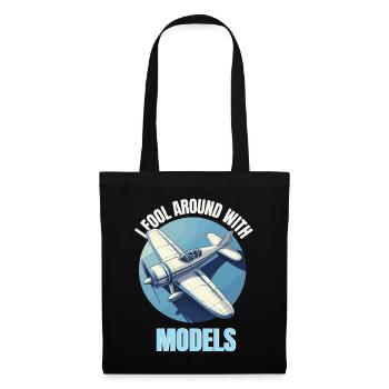 Modellbau Modellflugzeug Flugplatz fliegen lustig - Stoffbeutel - Schwarz - Vorne