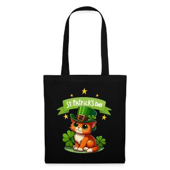 Chat de la Saint-Patrick Shamrock chanceux mignon - Sac en tissu - noir - Devant