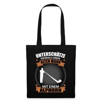 Alphorn Geschenk - Alter Mann, Weiser Klang - Stoffbeutel - Schwarz - Vorne