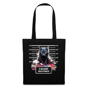 Caught Red-Pawed Funny Domestic Cat Mug Shot - Stoffbeutel - Schwarz - Vorne