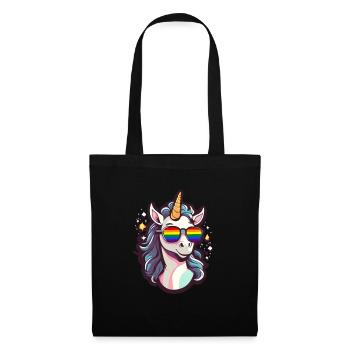 LGBTQ Einhorn mit Sonnenbrille Regenbogen Fahne - Stoffbeutel - Schwarz - Vorne