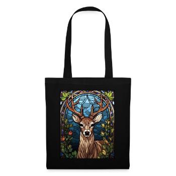 Forest Stained Glass Deer Vintage Geometric Mosaic - Stoffbeutel - Schwarz - Vorne