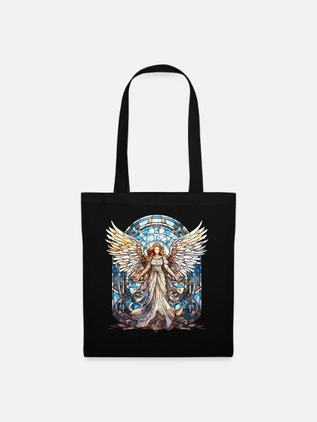 Stained Glass Angel Vintage Mosaic Spiritual - Stoffbeutel - Schwarz