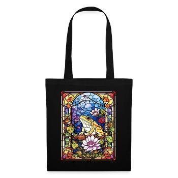 Modern Stained Glass Frog Floral Mosaic Cottagecor - Stoffbeutel - Schwarz - Vorne