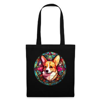 Cute Stained Glass Corgi Geometric Mosaic Dog - Stoffbeutel - Schwarz - Vorne