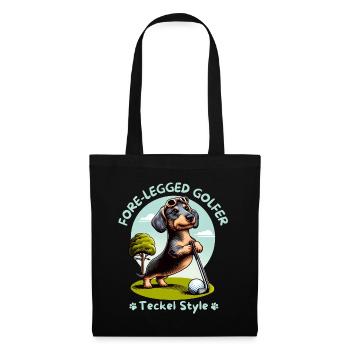Dackelliebhaber Geschenkidee. Dackel Golfer - Stoffbeutel - Schwarz - Vorne