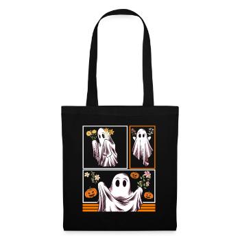 Halloween Shirt, Groovy Vintage Floral Ghost Cute - Tote Bag - black - Front