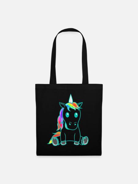 Einhorn Fabelwesen bunt Retro Vintage 80er - Stoffbeutel - Schwarz