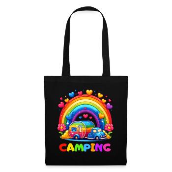 Camping Rainbow Campsite Happiness Camper Heart - Tote Bag - black - Front
