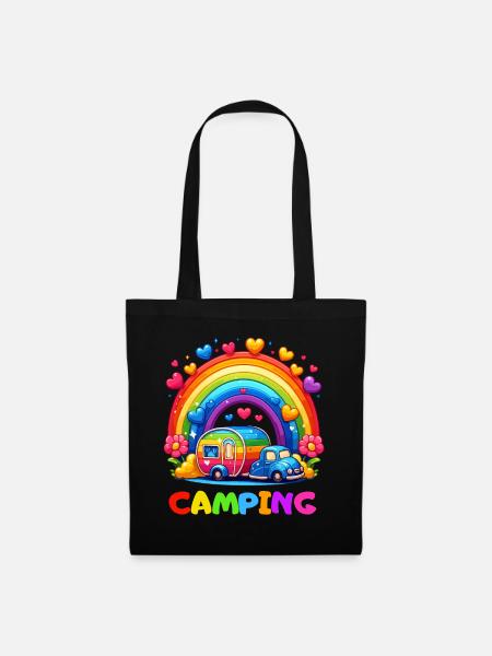 Camping Regenbogen Campingplatz Glück Camper Herz - Stoffbeutel - Schwarz