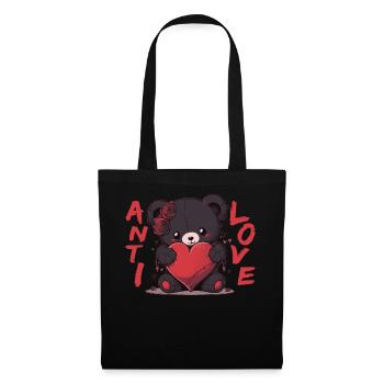 Anti Love Dark Teddy Bear With Heart Emo Valentine - Stoffbeutel - Schwarz - Vorne
