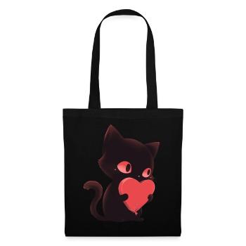 Cute Black Cat With Heart Anti Valentine Emo Pet L - Stoffbeutel - Schwarz - Vorne