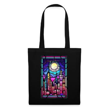Stained Glass Vaporwave Japanese City Aesthetic - Stoffbeutel - Schwarz - Vorne
