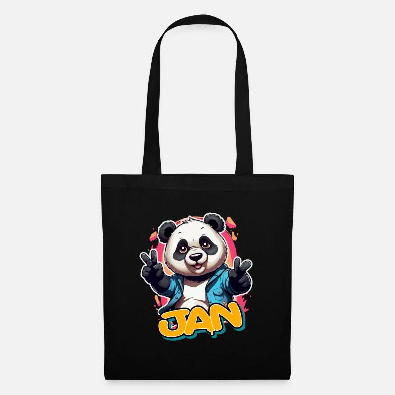 JAN - Schöner Jungen Name mit Coolem Panda - Stoffbeutel - Schwarz