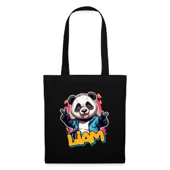 LIAM - Schöner Jungen Name mit Coolem Panda - Stoffbeutel - Schwarz - Vorne