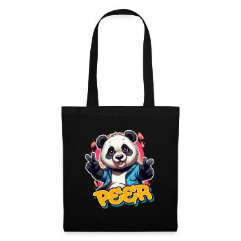 PEER - Schöner Jungen Name mit coolem Panda - Stoffbeutel - Schwarz - Vorne