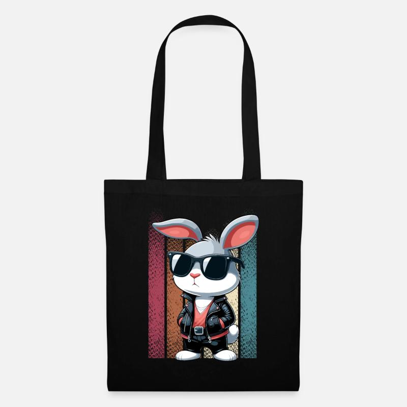 Hase Osterhase Ostern Sonnenbrille Lederjacke cool - Stoffbeutel - Schwarz