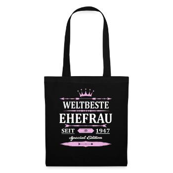 Weltbeste Ehefrau Seit 1947 Vintage Hochzeitstag - Stoffbeutel - Schwarz - Vorne
