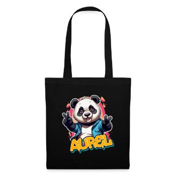 AUREL - Beau prénom de garçon avec un panda cool - Sac en tissu - noir - Devant