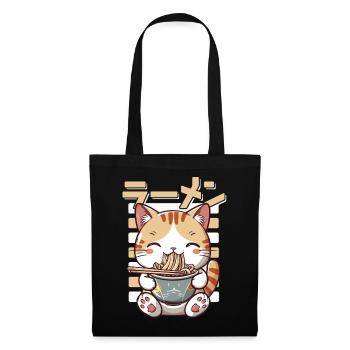 Cat Loves Ramen Bowl Kawaii Anime - Tote Bag - black - Front