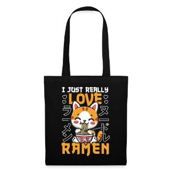Cat Loves Ramen Bowl Kawaii Anime - Tote Bag - black - Front