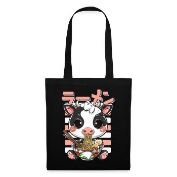 Cow liebt Ramen Bowl Kawaii Anime - Stoffbeutel - Schwarz - Vorne