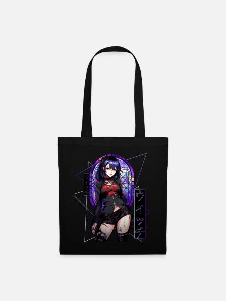 Geometric Anime Waifu Otaku Girl Japanese Kanji St - Stoffbeutel - Schwarz