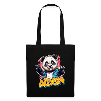 AIDEN - Schöner Jungen Name mit coolem Panda - Stoffbeutel - Schwarz - Vorne