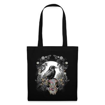 Tier Schädel Krähe Rabe Vogel Halloween Vintage - Stoffbeutel - Schwarz - Vorne